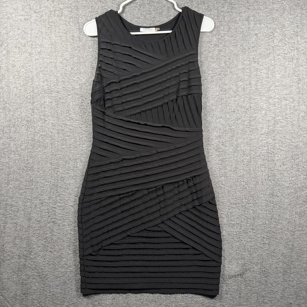 Calvin Klein Dress Womens 8 Black Bandage Bodycon Sleeveless Cocktail Knit Mini